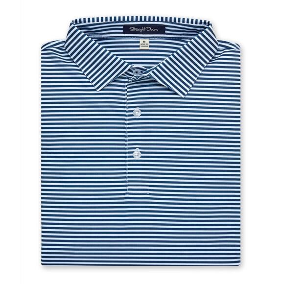 Straight Down Del Mar Stripe Performance Polo Shirt Blue Moisture Wicking L ⛳ - Picture 2 of 9